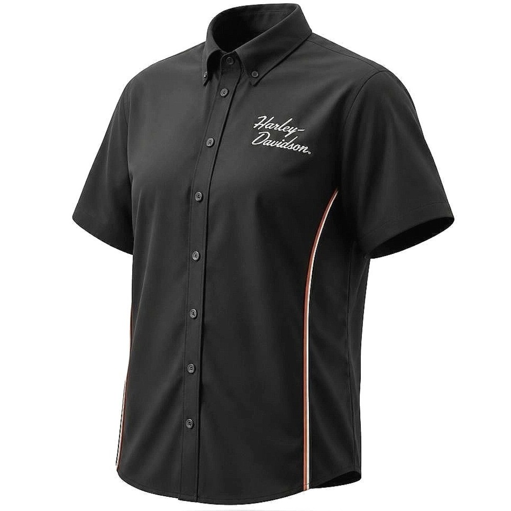 Size XL Harley-Davidson Button Down Shirt Black Short Sleeve Embroidered Patch